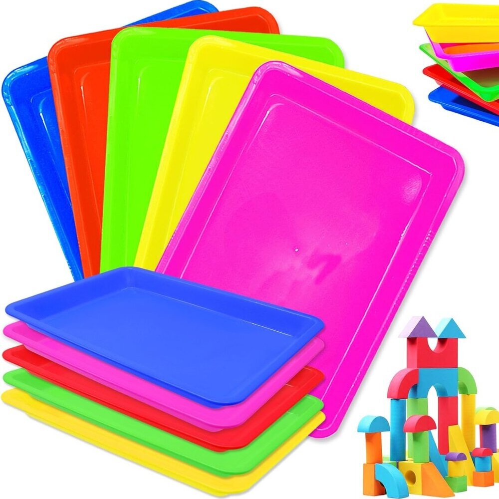 10 Pack Large Size Plastic Art Trays,5 Colors Arts and Crafts Organizer Tray,Kid